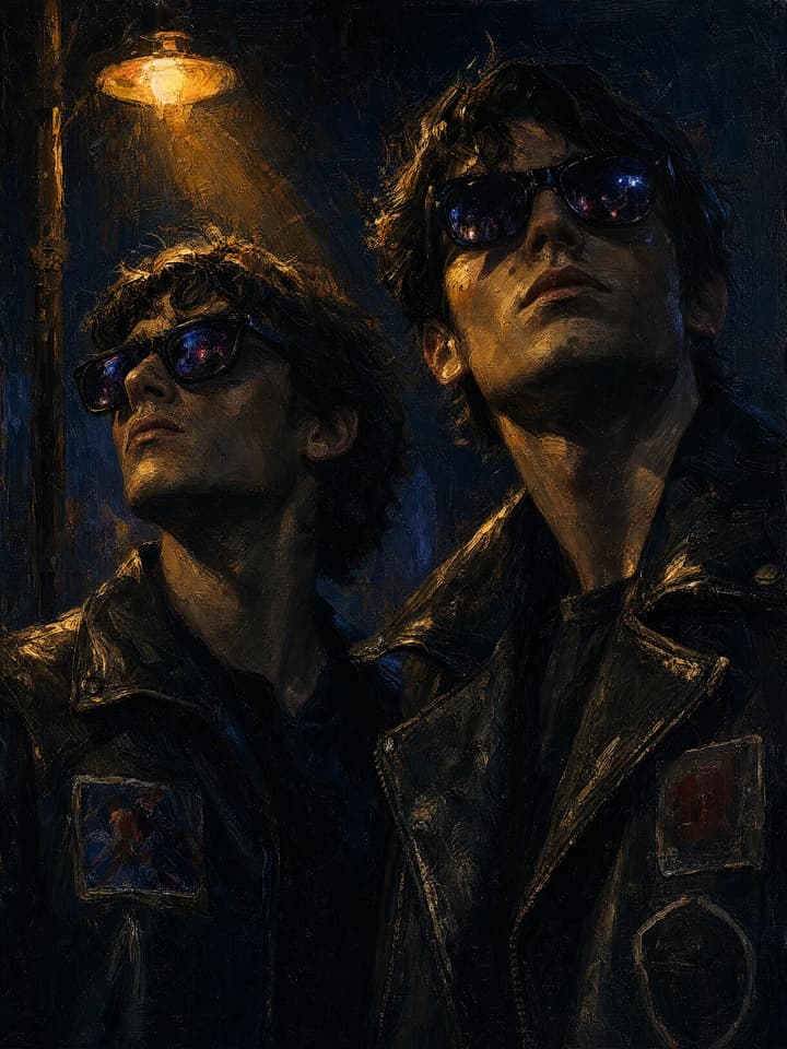 Oil painting Night scene Portrait