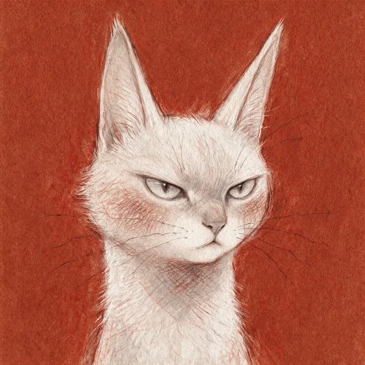 Sketch of a Cat on Red Paper