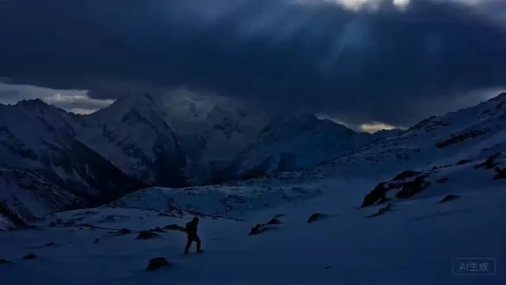 Walking on a snowy mountain