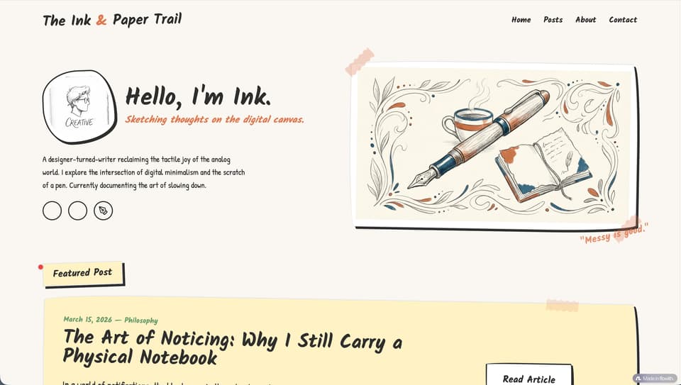 Hand-drawn style blog page