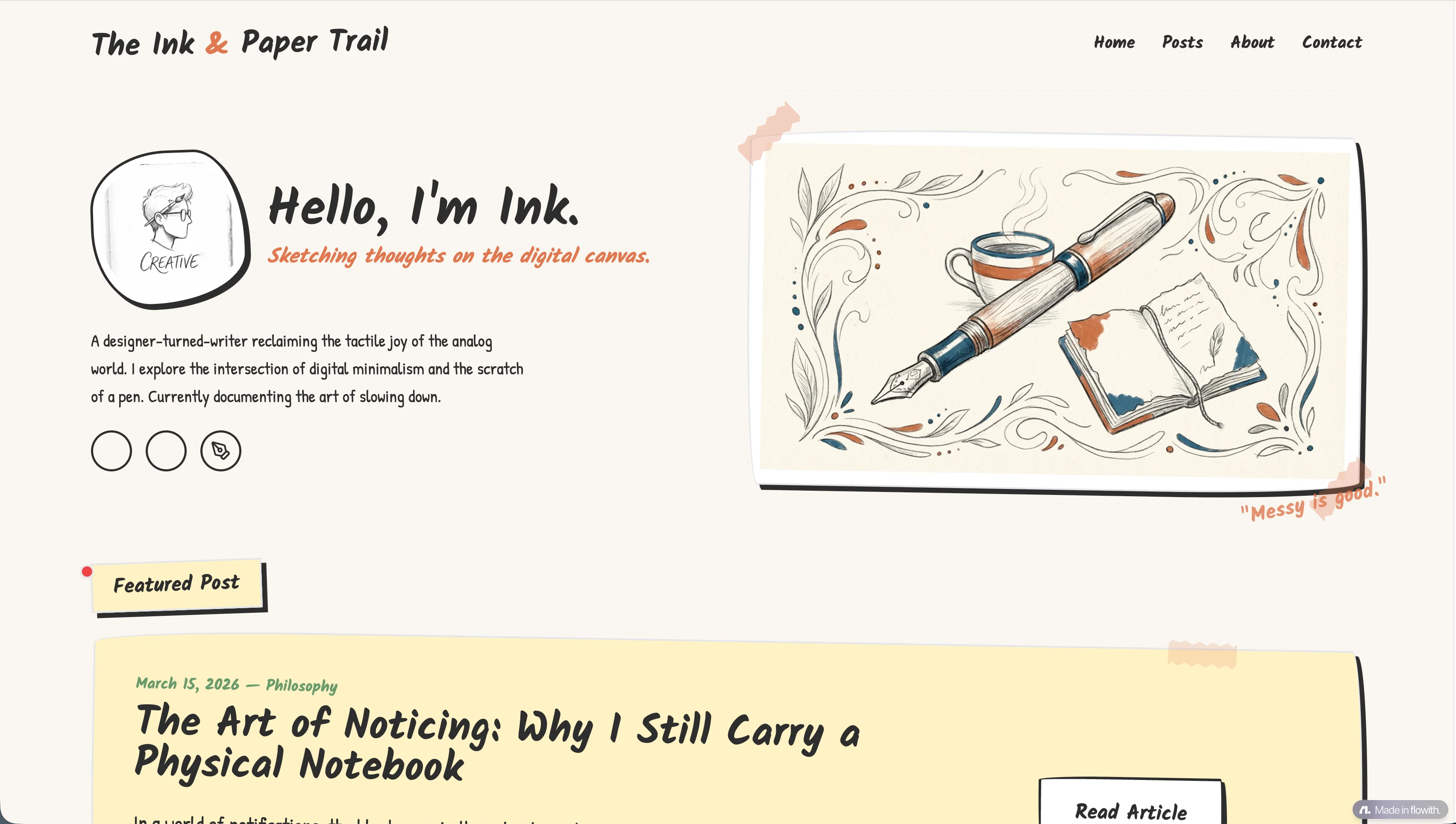 Hand-drawn style blog page